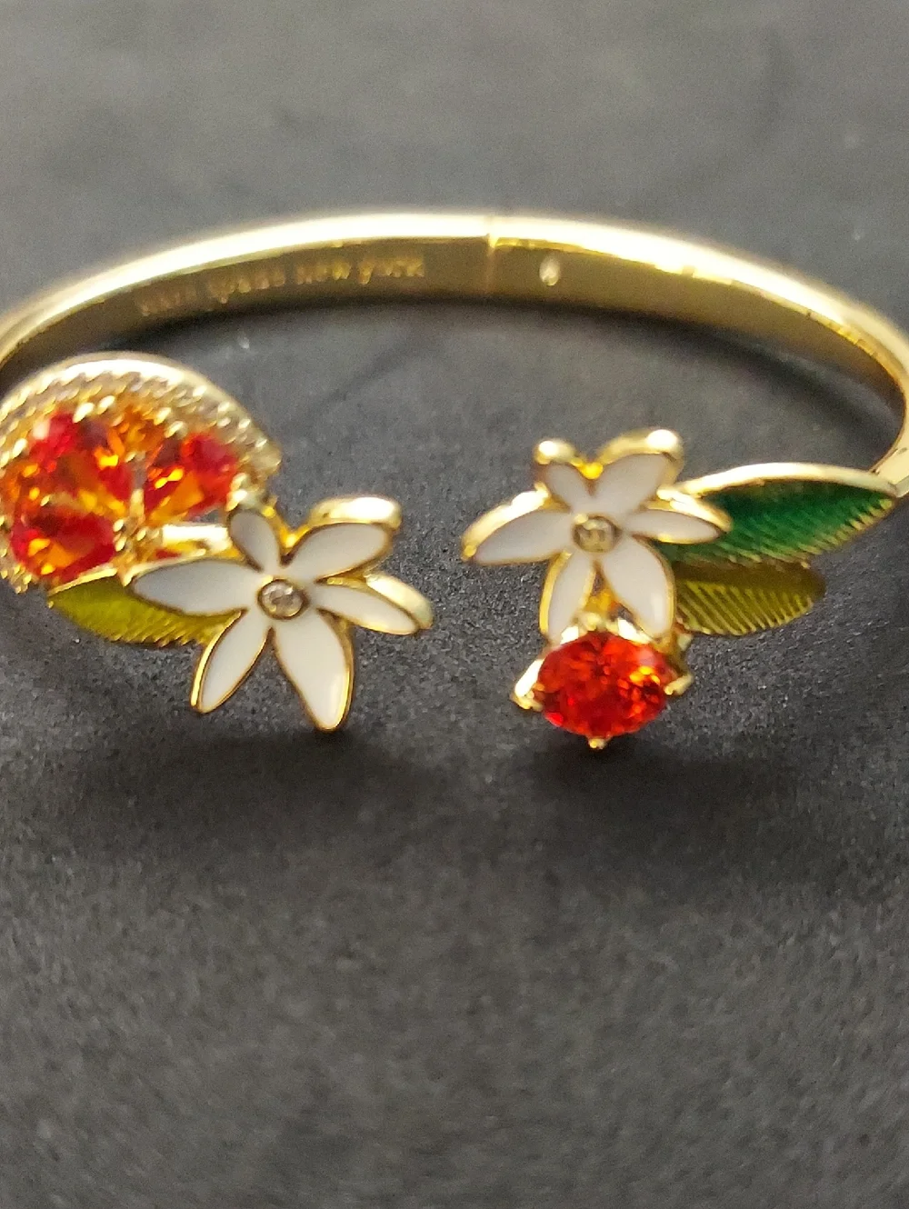 Kate Spade Sweet Citrus Hinge Cuff Bracelet With Enamel Flowers And Gems New - Picture 5 of 6